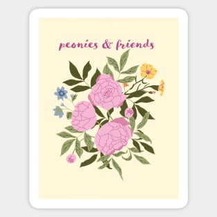 Peonies and friends yellow background Sticker